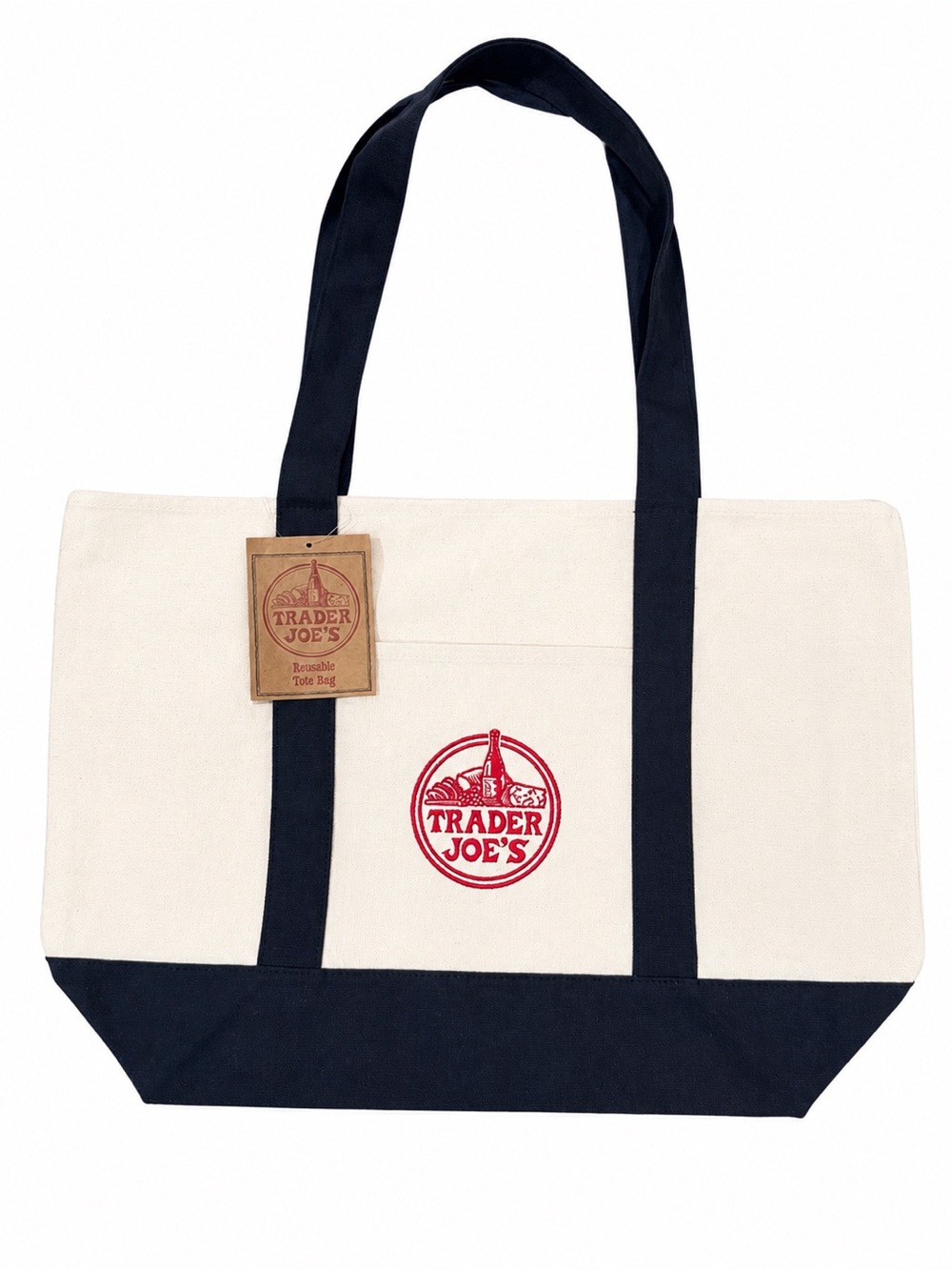 Trader Joe's Canvas Tote Bag in Natural and Navy